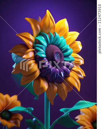 Sunflower dark purple and dark blue contour shading 112473918