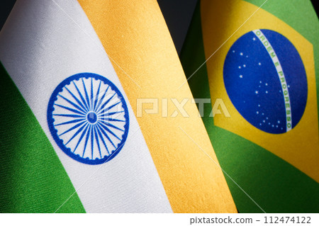 Indian flag next to Brazil flag. Indian flag next to Brazil flag. 112474122