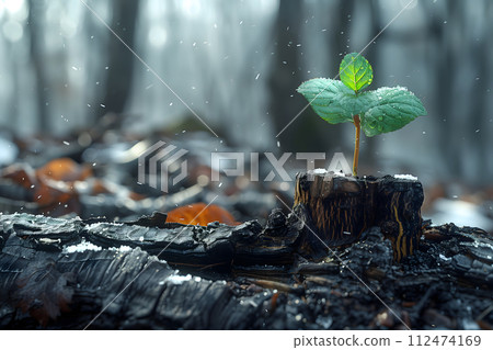 Small Green Plant Sprouts From Tree Stump Generative AI Small Green Plant Sprouts From Tree Stump Generative AI 112474169