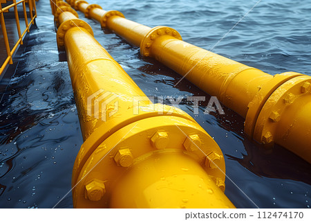 Yellow Pipe in Middle of Body of Water Generative AI 112474170