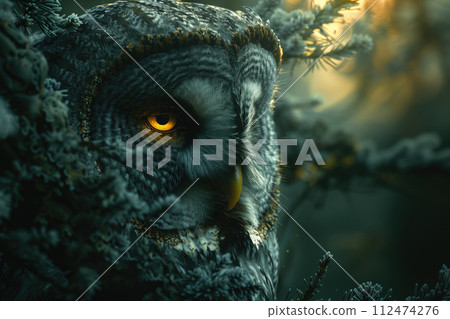 Tawny Owl (Strix nebulosa) in the forest 112474276