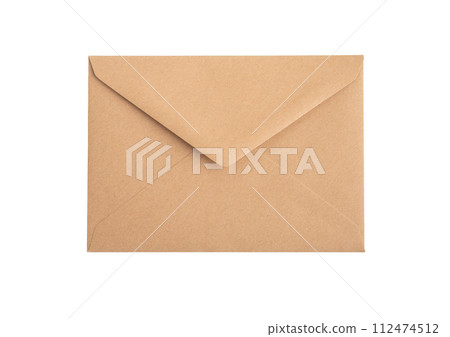 Closed new kraft paper envelope isolated on white background 112474512