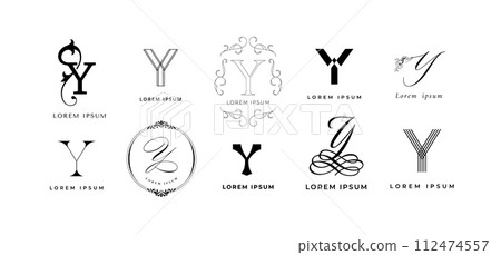 Creative Y emblem. Letter y monogram for vintage and modern branding. Business name initial template vector icon set Creative Y emblem. Letter y monogram for vintage and modern branding. Business name initial template vector icon set 112474557
