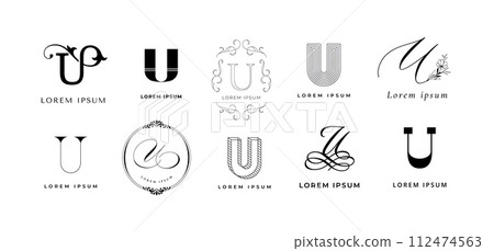 Creative U emblem. Letter u monogram for modern urban or unicrorn company branding template. Business name initial vector icon set 112474563