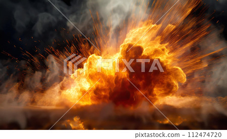 Abstract background with swirling explosions and smoke (AI generated image) 112474720