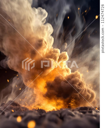 Abstract background with swirling explosions and smoke (AI generated image) 112474726