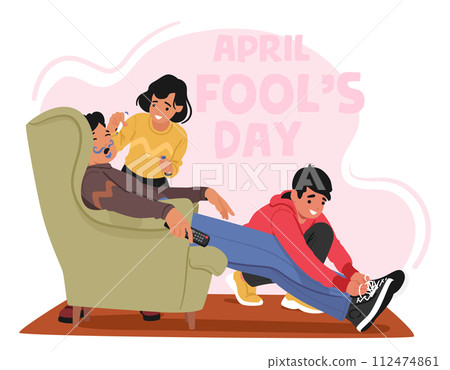 On April Fools Day Friends Characters Prank A Sleeping Buddy By Doodling On His Face And Tying His Shoelaces Together 112474861