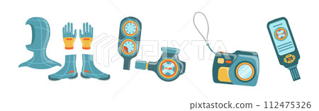 Diving Equipment and Underwater Swimming Appliance Vector Set 112475326