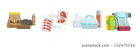 Picnic and Barbecue Outing and Camping Object Vector Set 112475334