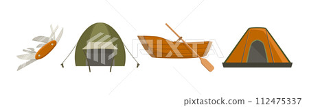 Outing and Camping Equipment and Object Vector Set 112475337