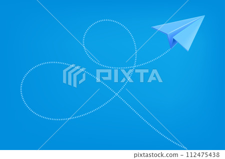 Paper plane on blue sky with the path. Travel vector concept 112475438