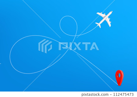 World travel destination concept. 3d vector illustration with airplane 112475473