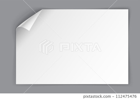 White paper sheet with bending top left corner isolated on grey background. Vector illustration 112475476