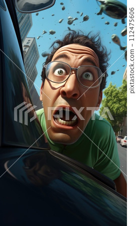 AI-generated content. A man wearing glasses is shown looking through the window of a car. AI-generated content. A man wearing glasses is shown looking through the window of a car. 112475606