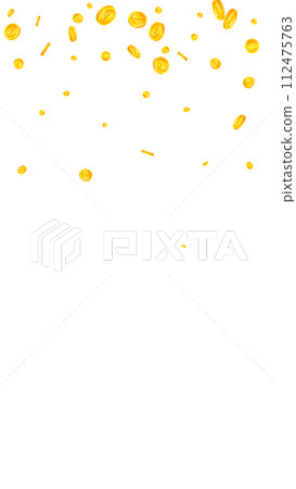 Indian rupee coins falling. Scattered gold INR 112475763