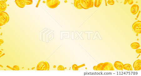 Bitcoin coins falling. Cryptocurrency scattered Bitcoin coins falling. Cryptocurrency scattered 112475789
