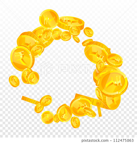 Indian rupee coins falling. Scattered gold INR Indian rupee coins falling. Scattered gold INR 112475863