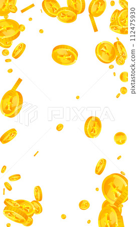 Japanese yen coins falling. Scattered gold JPY Japanese yen coins falling. Scattered gold JPY 112475930