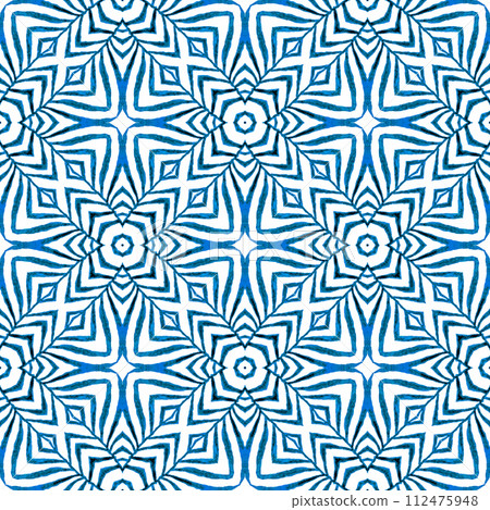 Hand painted tiled watercolor border. Blue 112475948