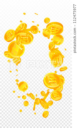Korean won coins falling. Scattered gold WON Korean won coins falling. Scattered gold WON 112475977