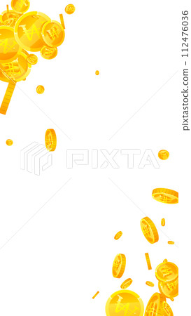 Korean won coins falling. Scattered gold WON Korean won coins falling. Scattered gold WON 112476036