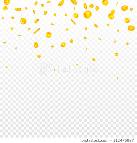 Korean won coins falling. Scattered gold WON Korean won coins falling. Scattered gold WON 112476087