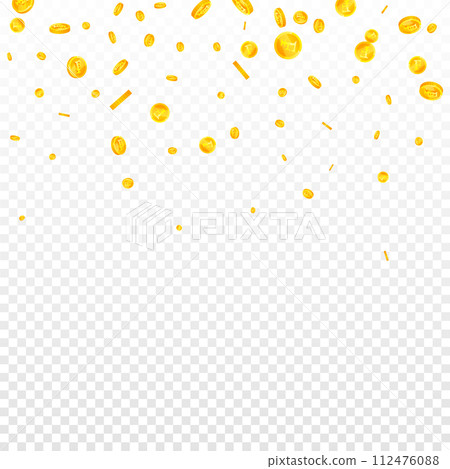Swiss franc coins falling. Gold scattered CHF 112476088