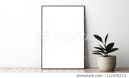 Poster mockup, home wall art, picture mockup in frame, standing on floor 112476213