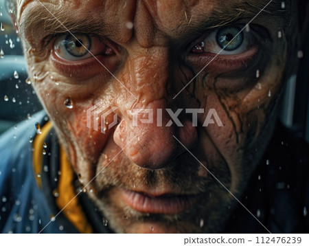AI-generated content. A detailed image showcasing the close-up of a man with striking blue eyes. 112476239