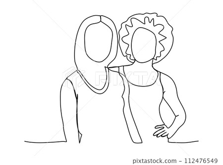 Group of women. One line drawing vector illustration. Group of women. One line drawing vector illustration. 112476549