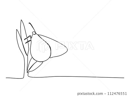 Butterfly on the flower, one line drawing vector illustration. Butterfly on the flower, one line drawing vector illustration. 112476551