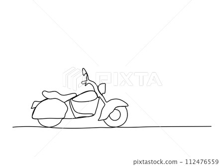 Motorcycle, one line drawing vector illustration. Motorcycle, one line drawing vector illustration. 112476559