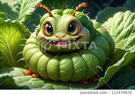 pest caterpillar eats cabbage. 112476628