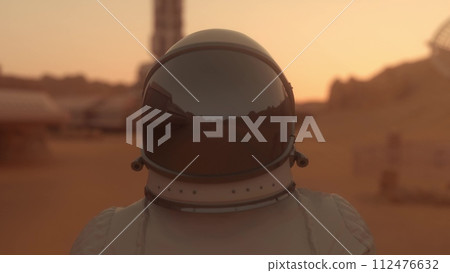 Astronaut on the Mars. Astronaut walking on the surface of Mars. 3d illustration Astronaut on the Mars. Astronaut walking on the surface of Mars. 3d illustration 112476632