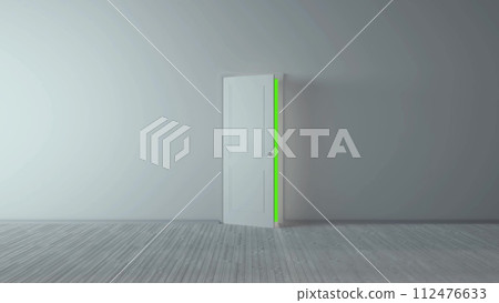 White classic design door opening to green screen. 3d illustration. White classic design door opening to green screen. 3d illustration. 112476633