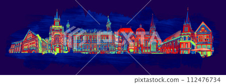 Aachen Cathedral is a Roman Catholic church in Aachen at Germany. Art collage, design 112476734