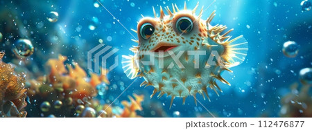 AI-generated content. Pufferfish in the ocean underwater, nature wildlife concept 112476877
