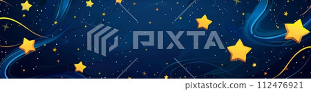 AI-generated content. Starlight background, yellow stars isolated on the dark blue night texture with copy space 112476921