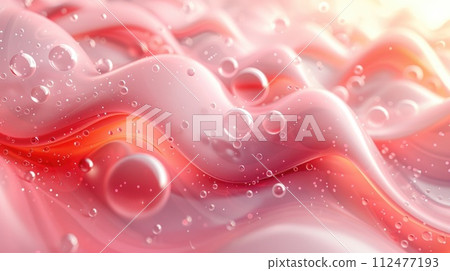 AI-generated content. A detailed view of small water droplets resting on a surface. 112477193