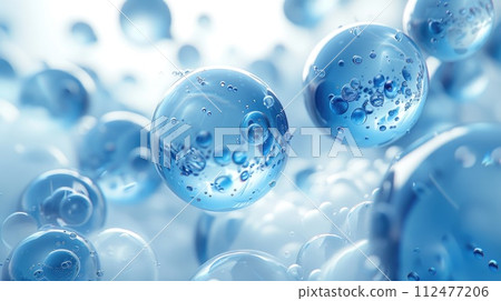 AI-generated content. A bunch of blue bubbles are seen floating in the air, creating mesmerizing abstractions. 112477206