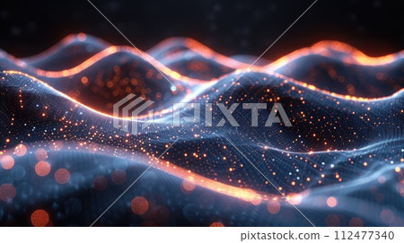 AI-generated content. This computer-generated image showcases a vibrant wave of light in motion, creating a mesmerizing display of abstract abstractions. 112477340