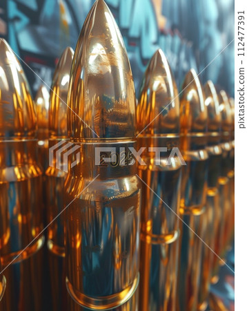 AI-generated content. A row of shiny glass bottles glistens on top of a counter, showcasing their pristine condition. AI-generated content. A row of shiny glass bottles glistens on top of a counter, showcasing their pristine condition. 112477391