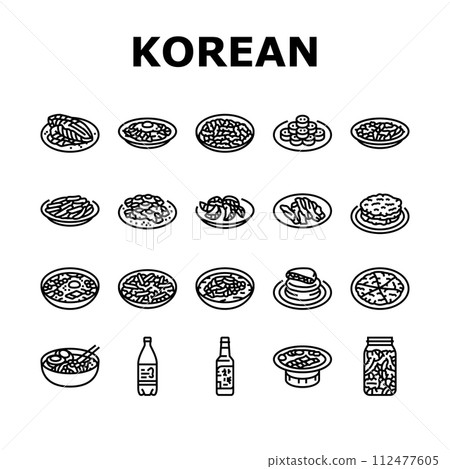 korean cuisine food asian icons set vector 112477605