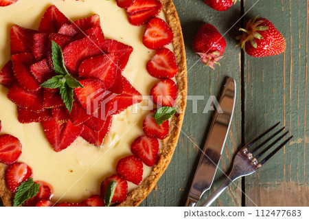 Strawberry cheesecake New York with mint Strawberry cheesecake New York with mint 112477683