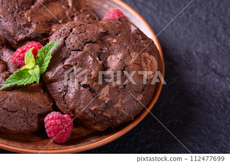 Group of homemade american chocolate cookies 112477699