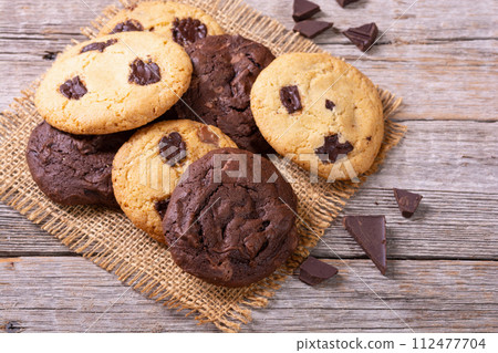 Group of homemade american chocolate cookies 112477704