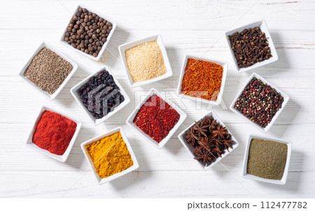 Mix of spices . Indian food background 112477782