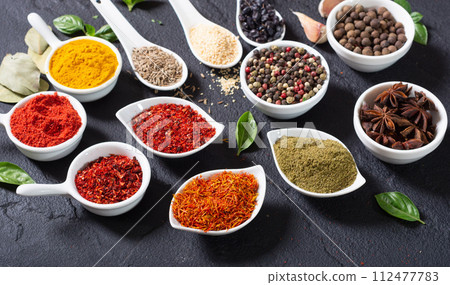 Mix of spices . Indian food background Mix of spices . Indian food background 112477783