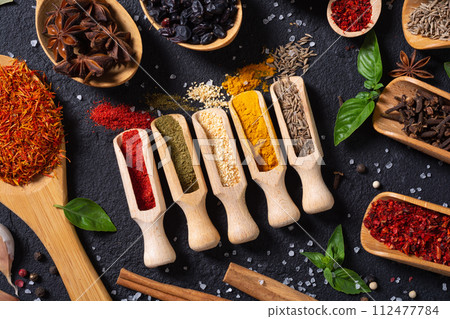 Mix of spices . Indian food background 112477784