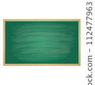 Empty green chalkboard texture hang on the white wall. double frame from green board  112477963